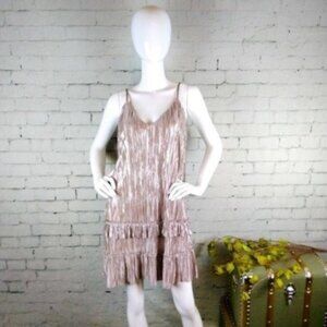Lost + Wander Ruffle Trim Shift Dress Metallic Rose Silver Medium